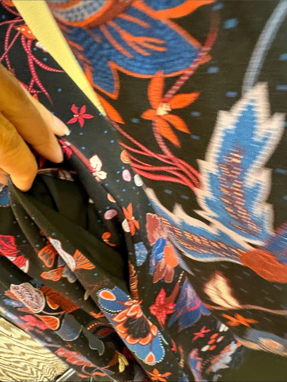 Title Nine Black Long-Sleeve Fit & Flare Dress with Red and Blue Floral Print - Picture 4 of 5